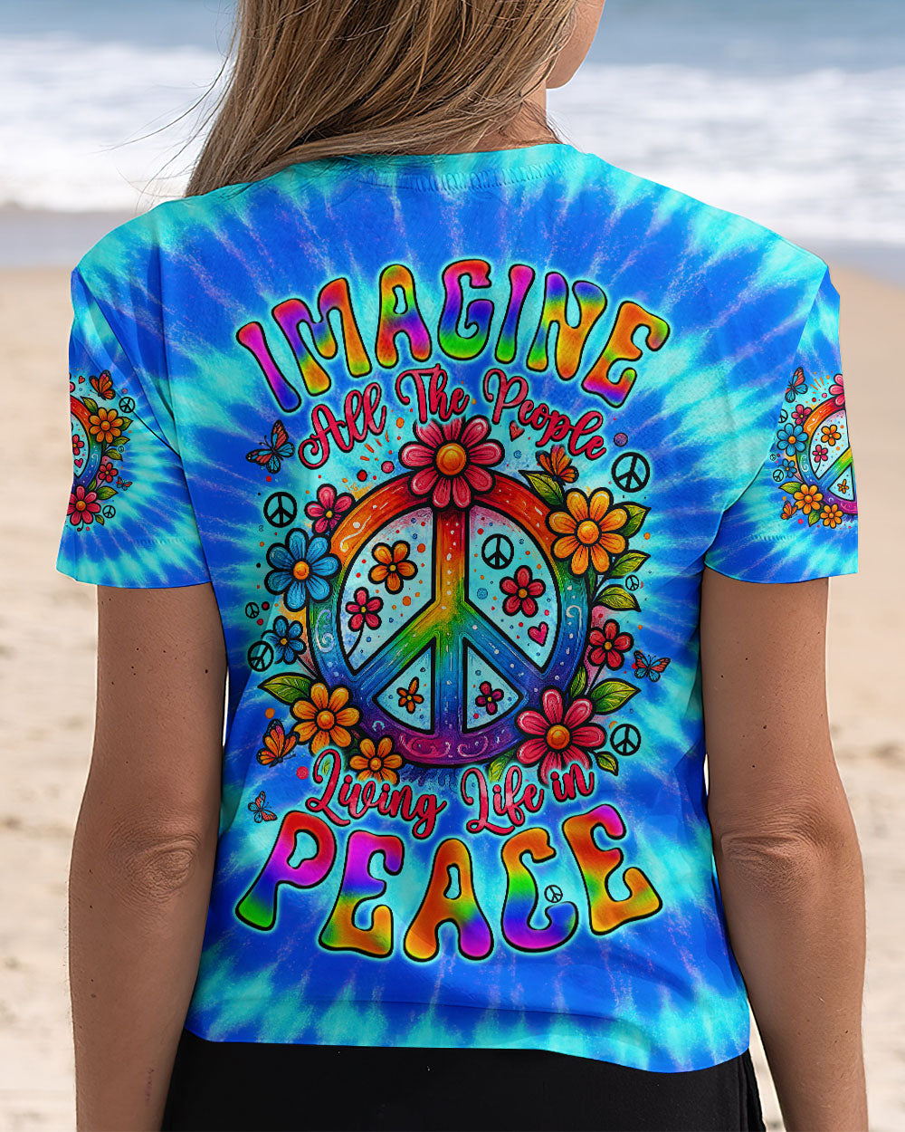 Imagine All The People Living Life in Peace Peace Symbol Bright Tie Dye AOP Shirts _6_ duI4o