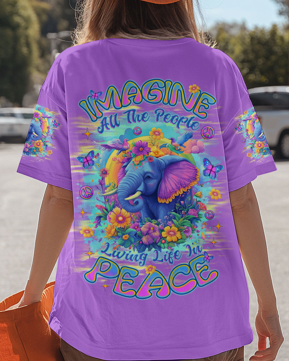 Imagine All the People Living Life in Peace Peaceful Elephant with Colorful Floral Vibes AOP Shirts _3_ PfYwy