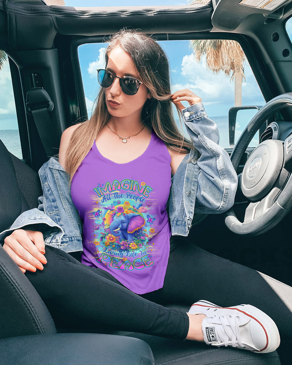 Imagine All the People Living Life in Peace Peaceful Elephant with Colorful Floral Vibes AOP Shirts _9_ nMLmd