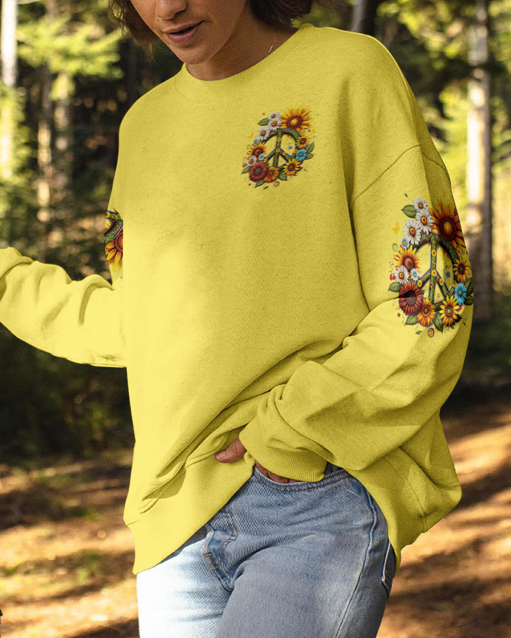 Imagine All the People Living Life in Peace Sunflower Peace Sign Design AOP Shirts _6_ nFLmp