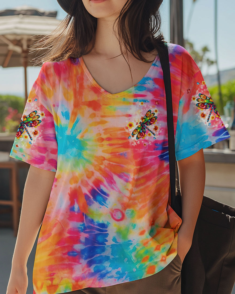 Just Breathe Everything Is Going To be Okay Tie Dye Dragonfly Graphic Tee for Women AOP Shirts _5_ dyq1e