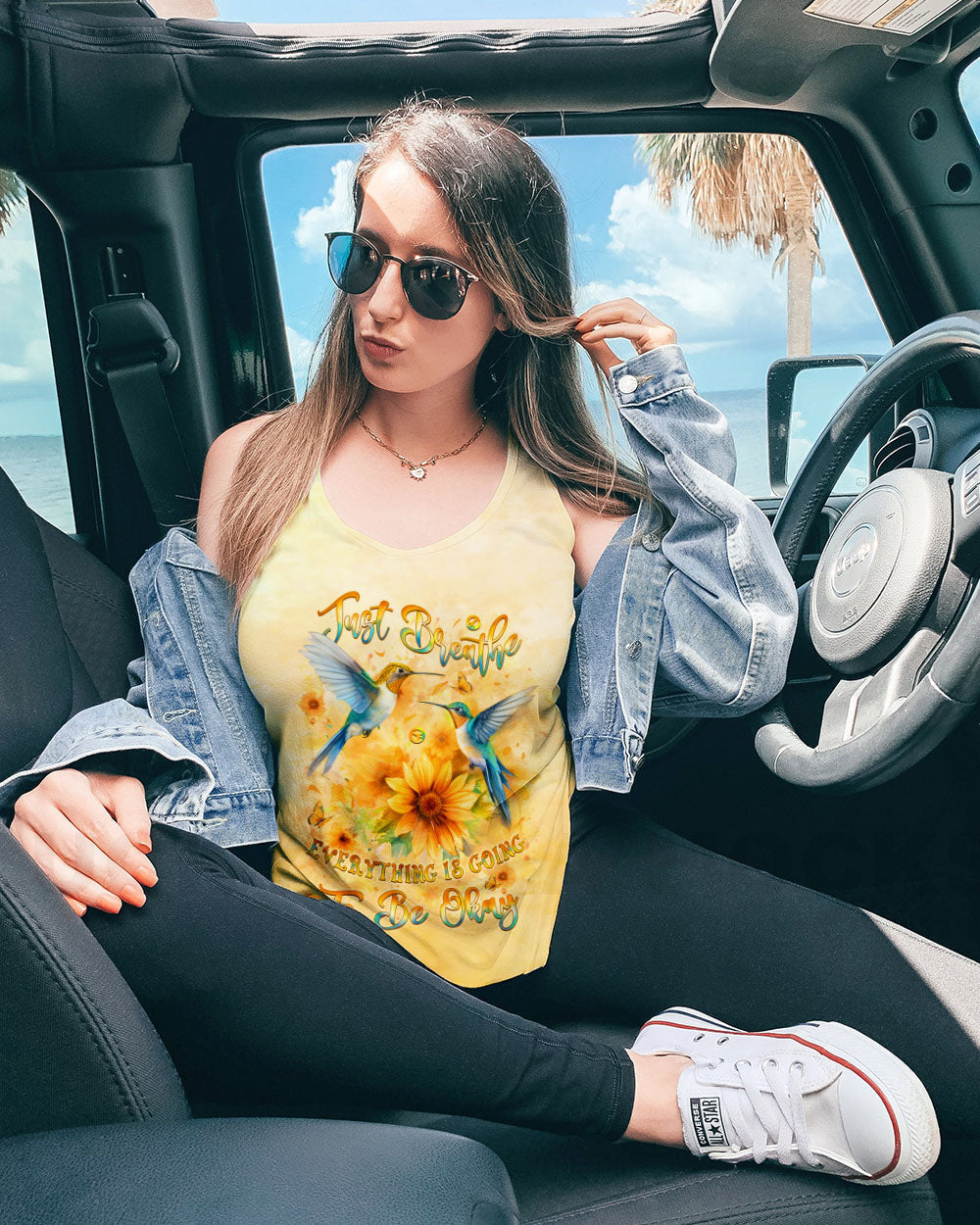 Just Breathe Everything Is Going to Be Okay Hummingbird and Floral AOP Shirts _13_ R3vKn