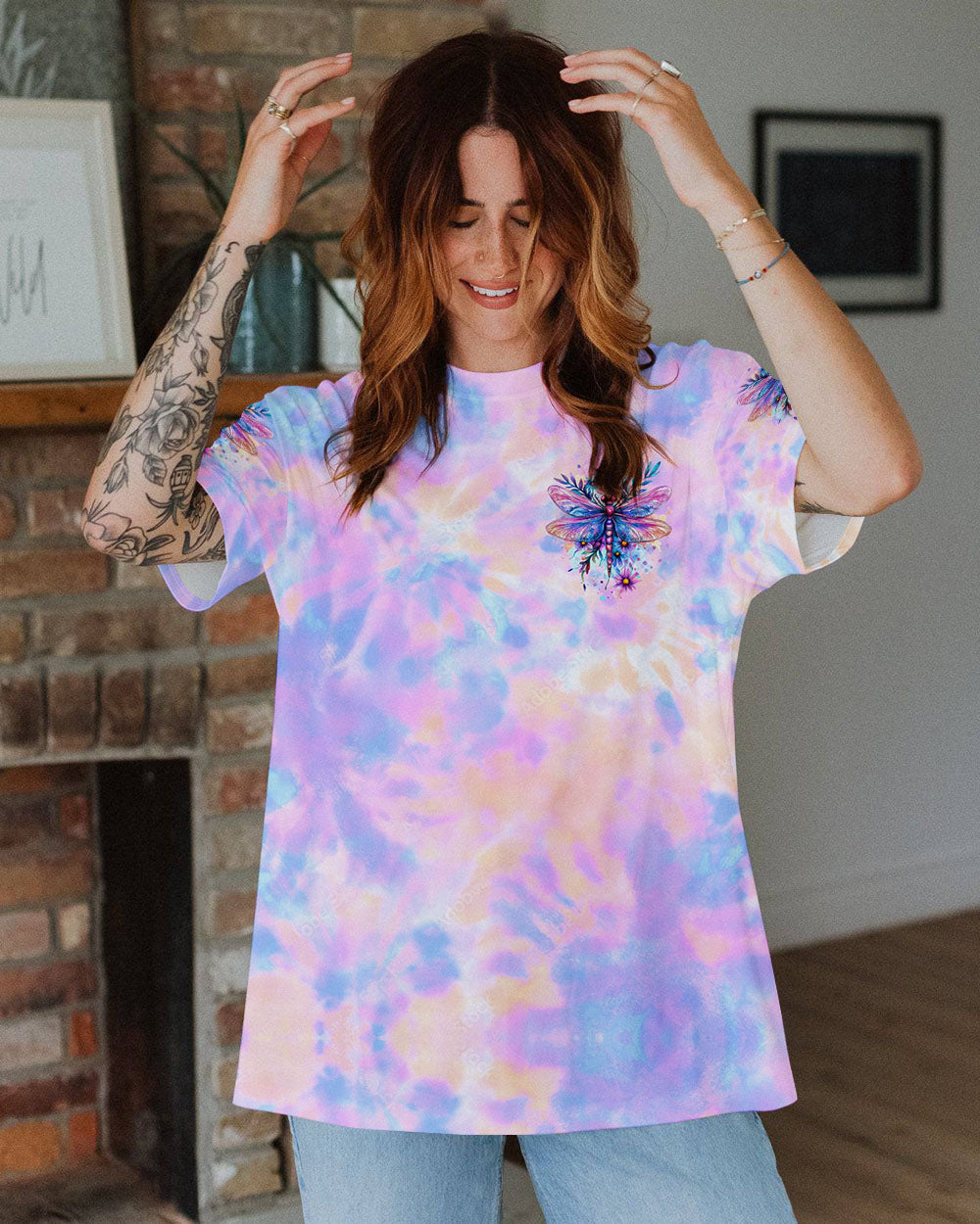 Just Breathe Everything Will Be Okay Dragonfly Tie Dye Inspirational AOP Shirts _2_ xykYq