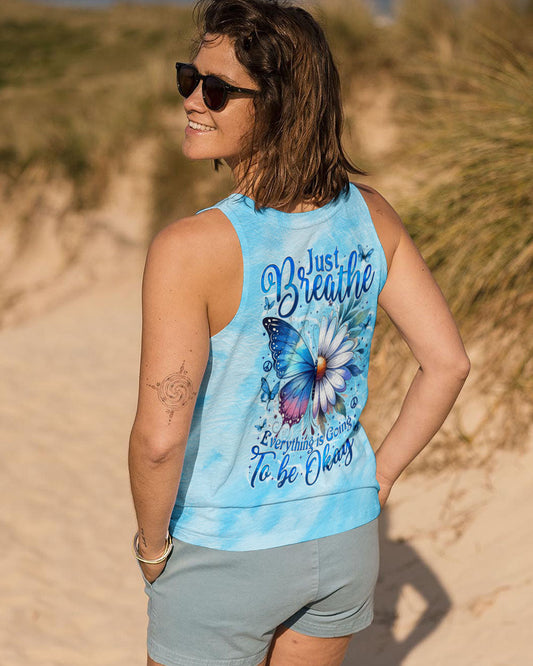 Just Breathe Everything is Going to Be Okay Blue Butterfly Daisy AOP Shirts _10_ yp87s