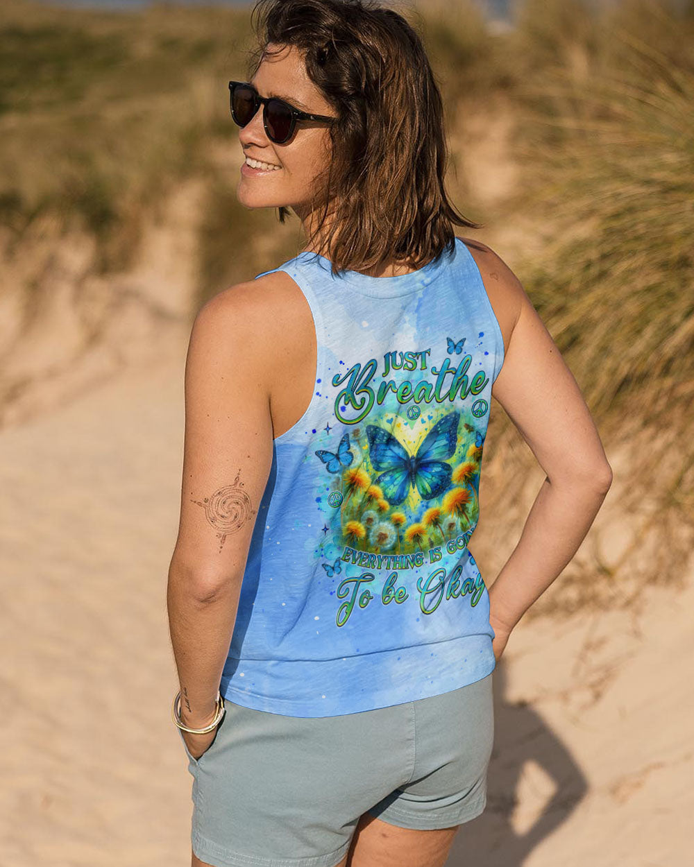 Just Breathe Everything is Going to Be Okay Butterfly Light Blue Design for Women AOP Shirts _14_ qmIvq