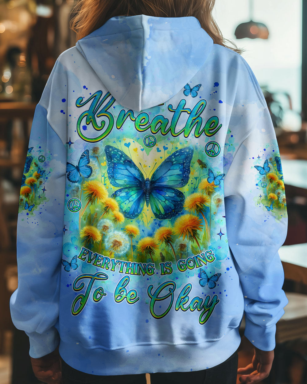 Just Breathe Everything is Going to Be Okay Butterfly Light Blue Design for Women AOP Shirts _8_ Hzo6D