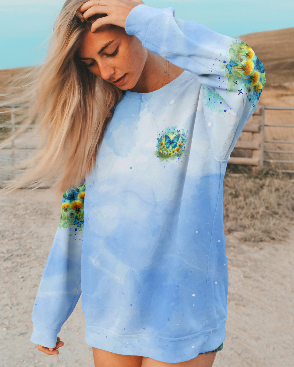 Just Breathe Everything is Going to Be Okay Butterfly Light Blue Design for Women AOP Shirts _9_ GW4bh