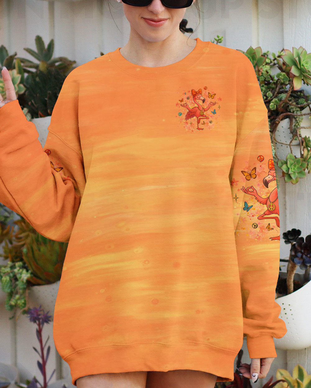 Just Breathe Everything is Going to Be Okay Peaceful Flamingo Bright Orange Design AOP Shirts _8_ Qz7rT