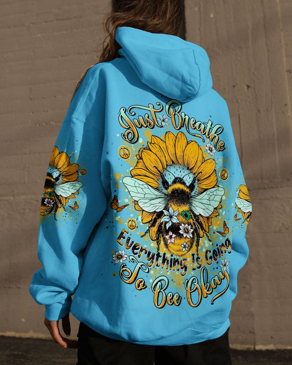 Just Breathe Everything is Going to be Okay Sunflower _26 Bee Design AOP Shirts _13_ br1zJ