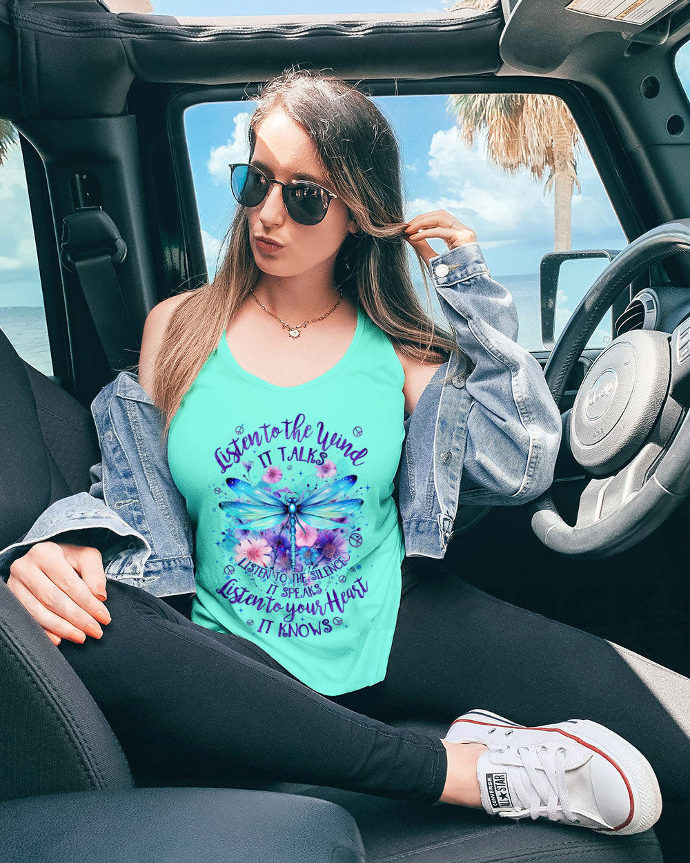 Listen to the Wind Listen to Your Heart Dragonfly and Wildflower Quote Tee AOP Shirts _12_ 8QyDn