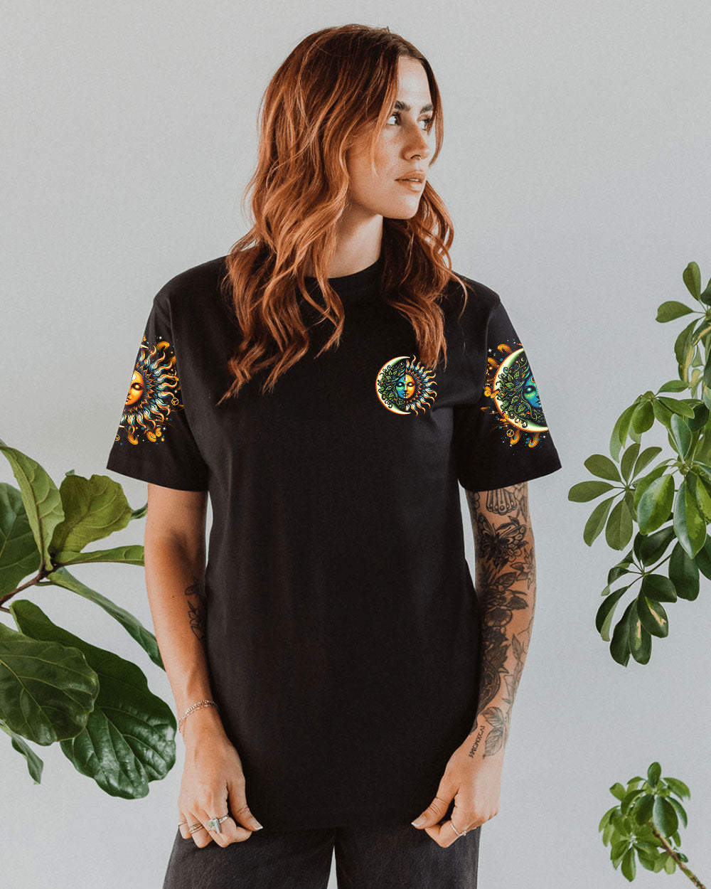 Live by the Sun Feel by the Moon Move by the Stars Celestial Moon and Sun AOP Shirts _2_ u04qJ