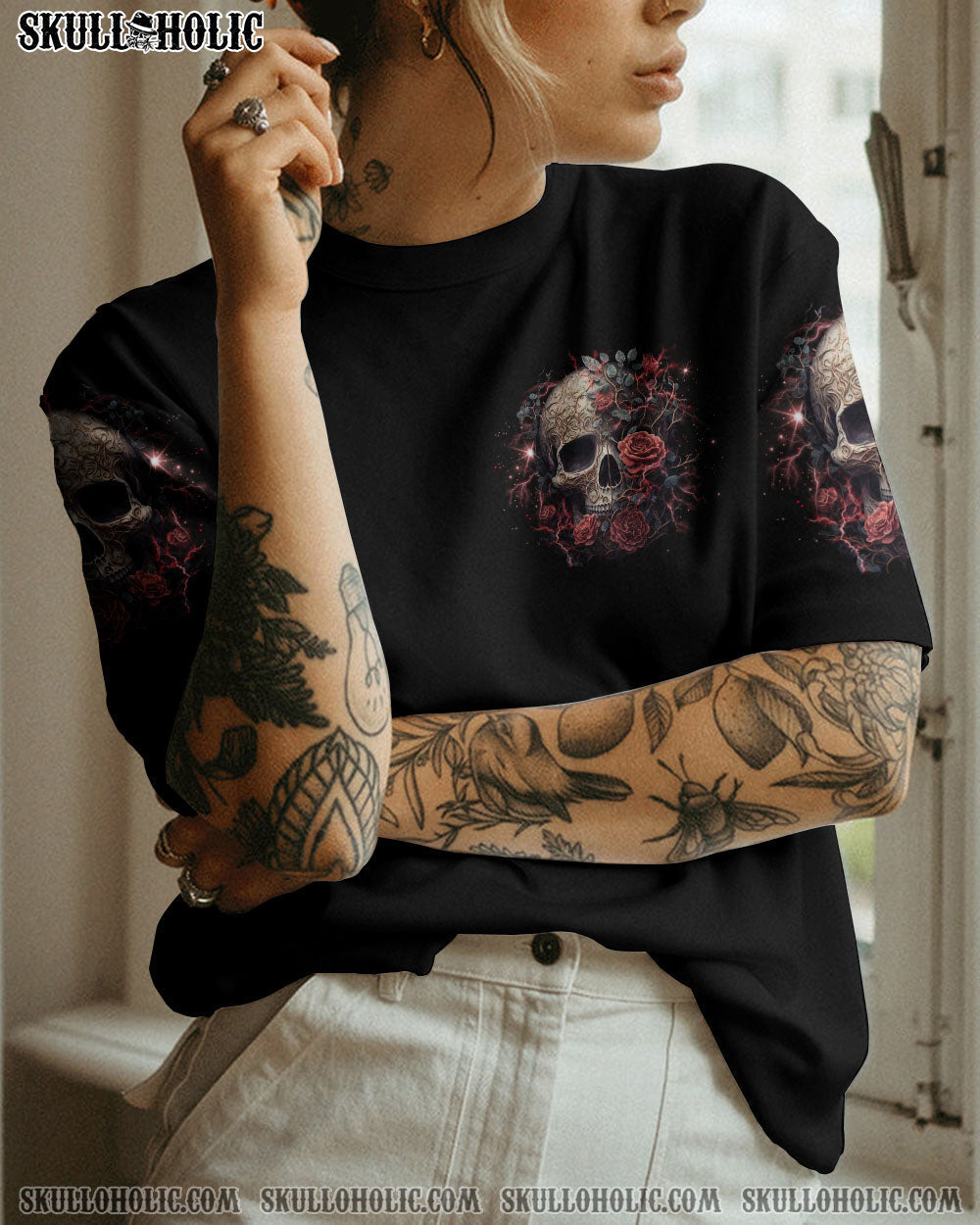 My Give a F Is Broken but my Go F Yourself is Fully Funtional Skull Gothic Attitude Roses AOP Shirts _6_ IW4ZB