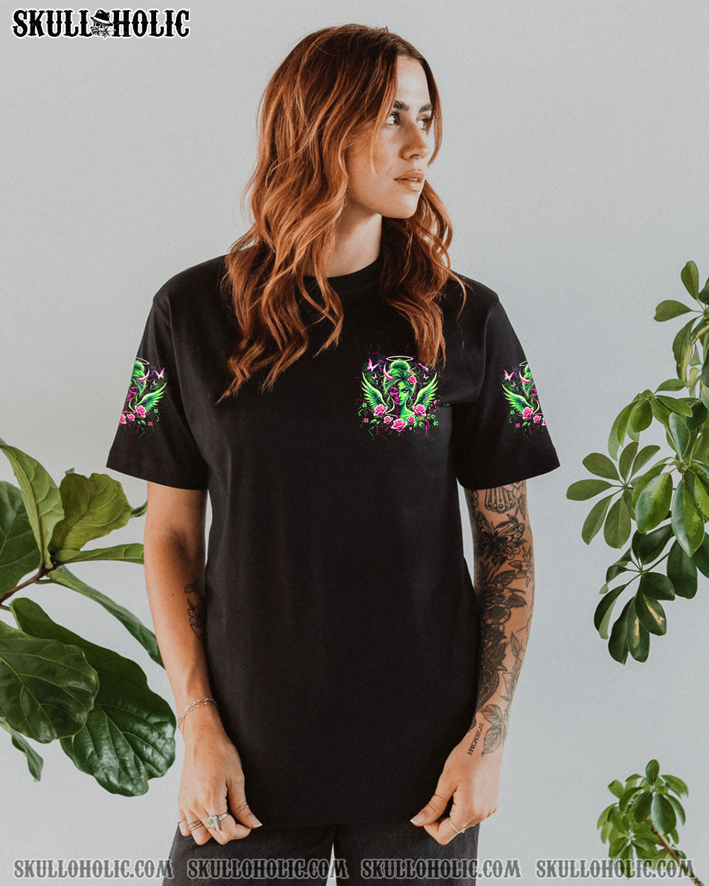 My Wings are Broken One of Those Days Neon Skull Girl Gothic Graphic AOP Shirts _9_ 9j64p