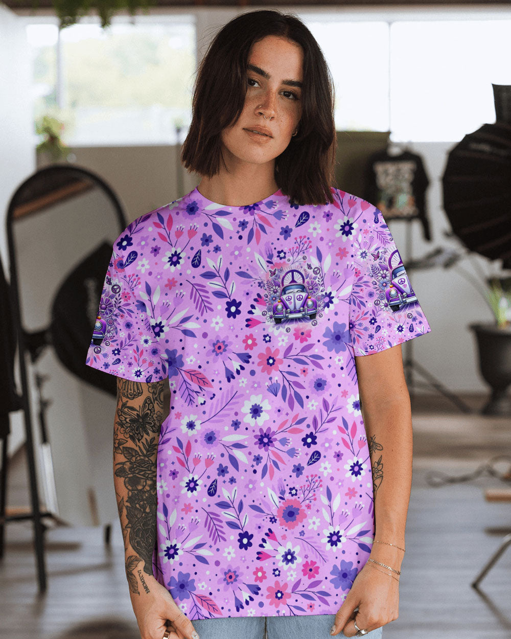 Never Lose Your Sense of Wonder Purple VW Hippie Car AOP Shirts _2_ 4u8vb