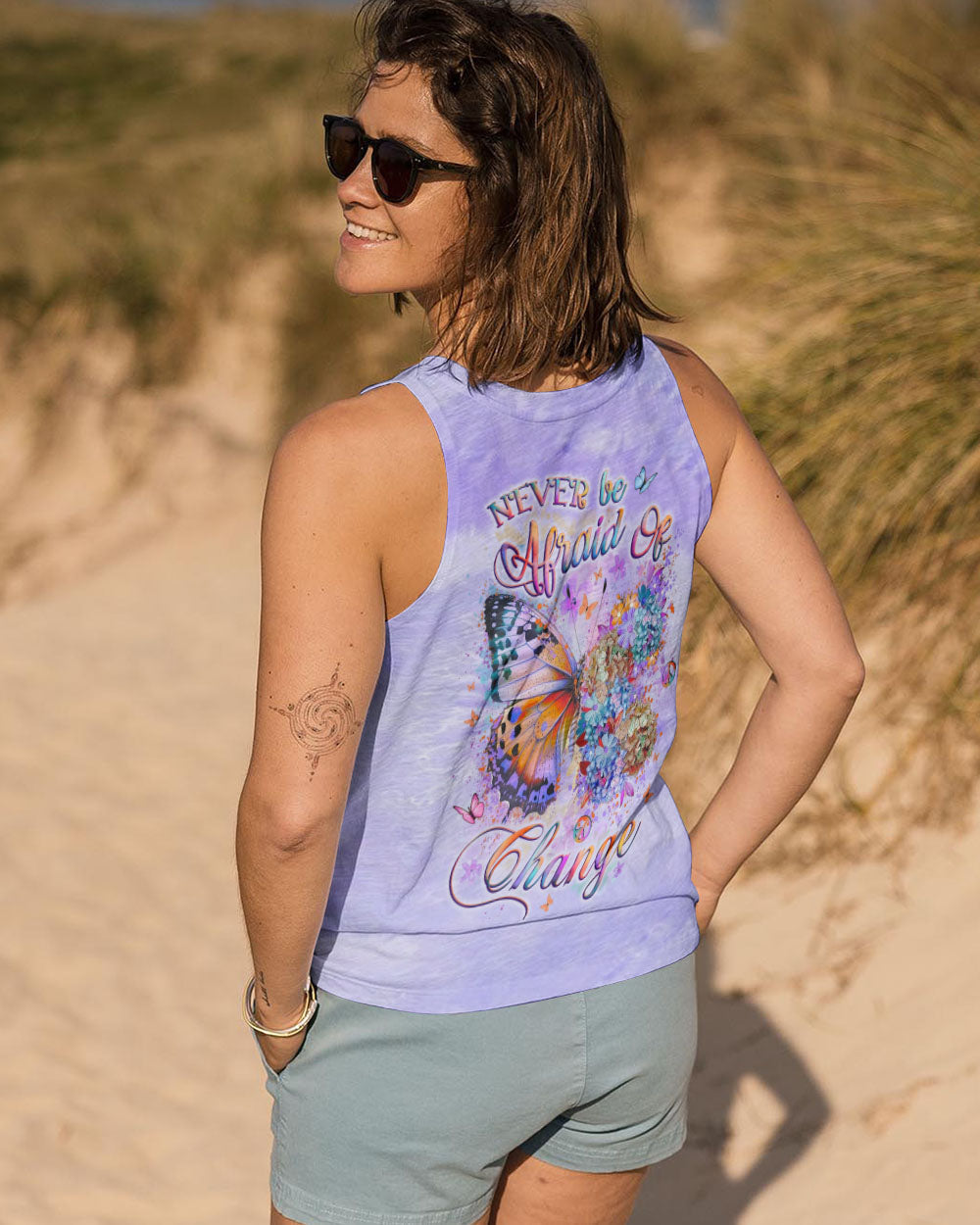 Never be Afraid of Change Purple Floral Butterfly Tie Dye AOP Shirts _7_ 1QgYH