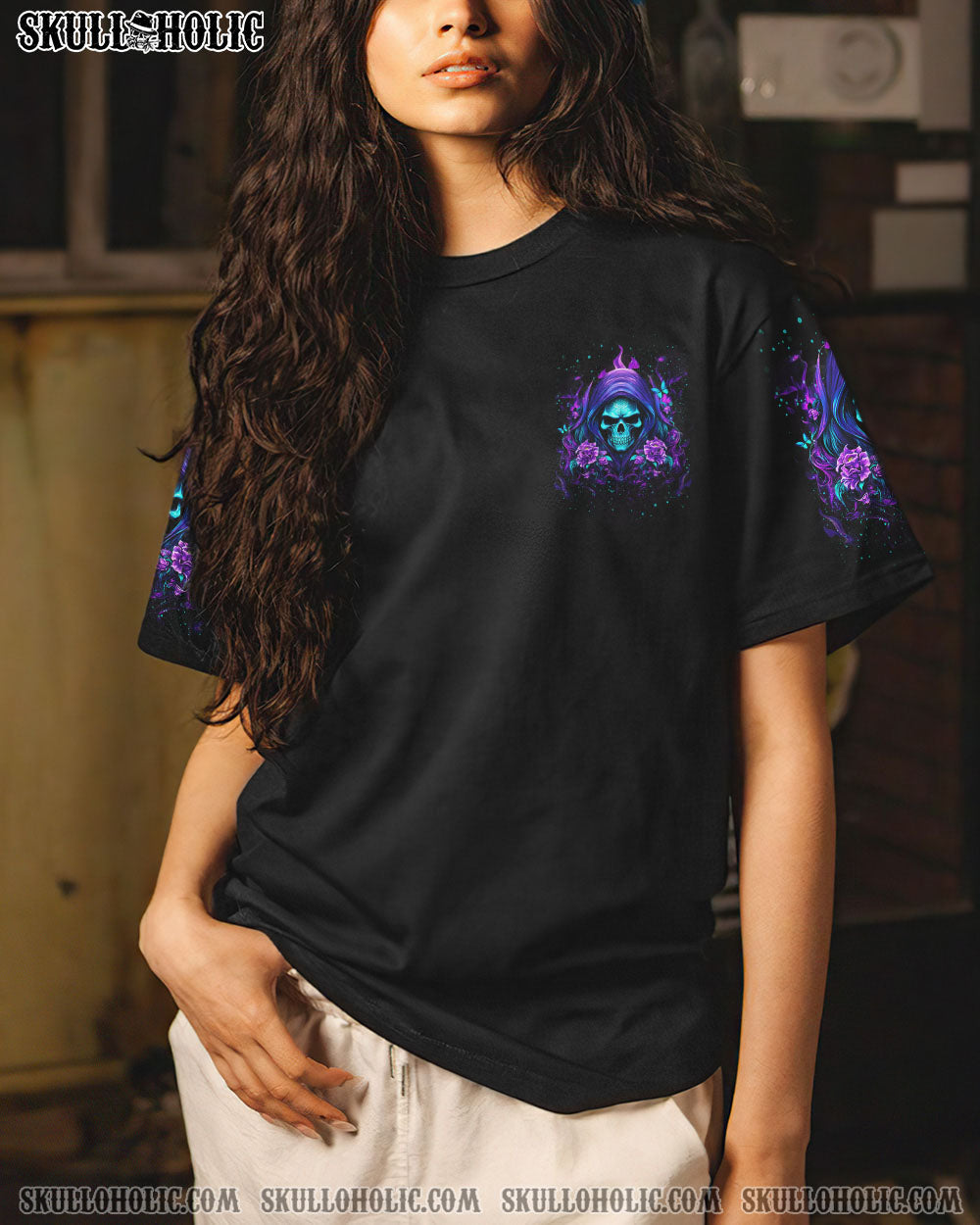 Not Anti Social Just Not User Friendly Skull Roses Gothic Graphic AOP Shirts _4_ JDVPu