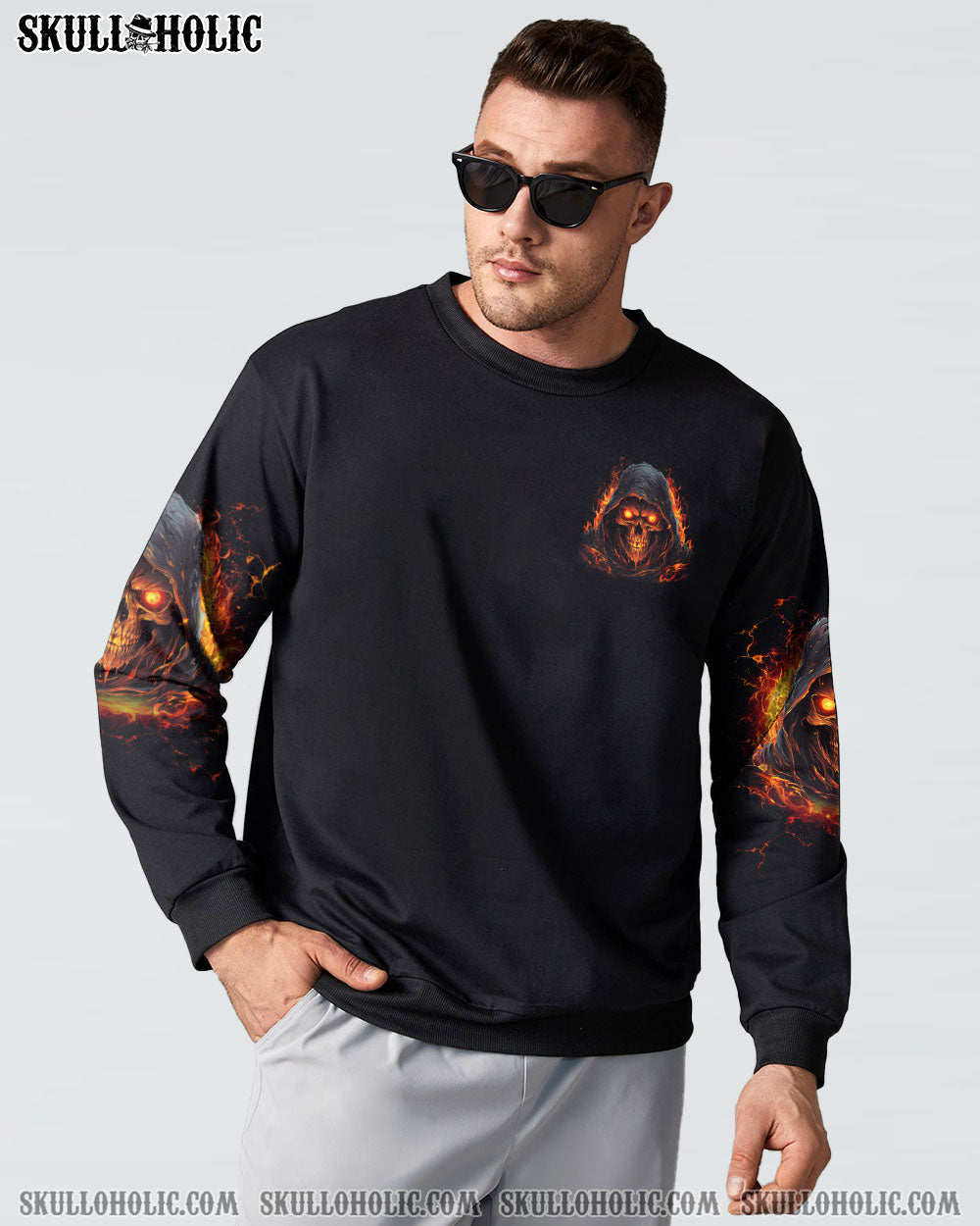 Not Everyone Likes Me Skull but Not Everyone Matters Grim Reaper Fiery Eyes AOP Shirts _6_ hknsM
