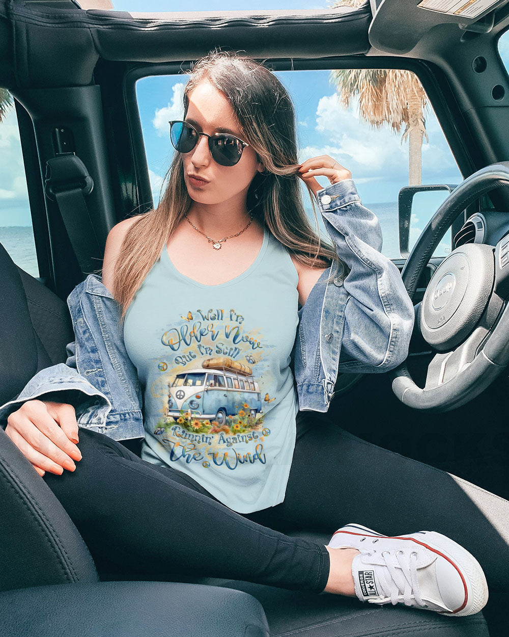 Older Now But I_E2_80_99m Still Runnin Against The Wind Blue VW Van and Sunflower AOP Shirts _7_ cWCuW