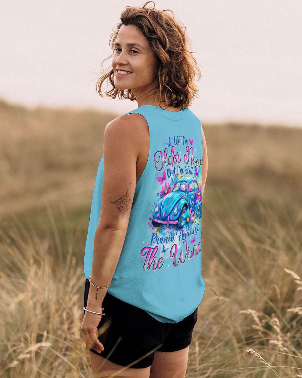 Older Now But Im Still Running Against the Wind Blue VW Beetle Floral Hippie AOP Shirts _7_ BOyS3