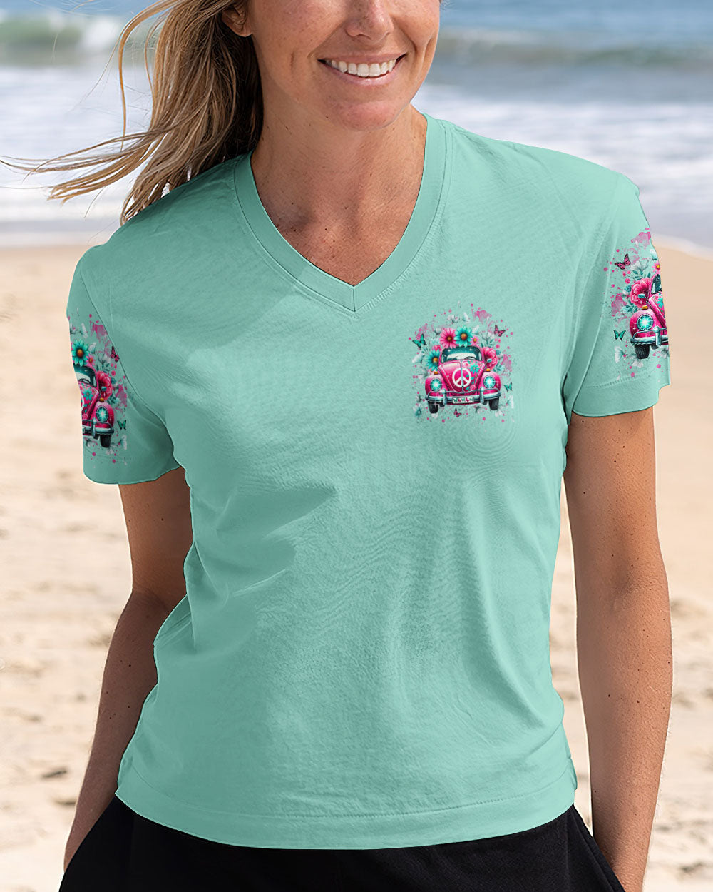 Older Now But Im Still Running Against the Wind Pink VW Bug Flowers Hippie AOP Shirts _12_ z4RXC