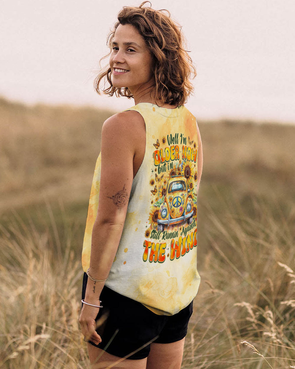 Older Now But Still Running Against The Wind Sunflower Tie Dye Vintage VW Bug AOP Shirts _11_ sDplx