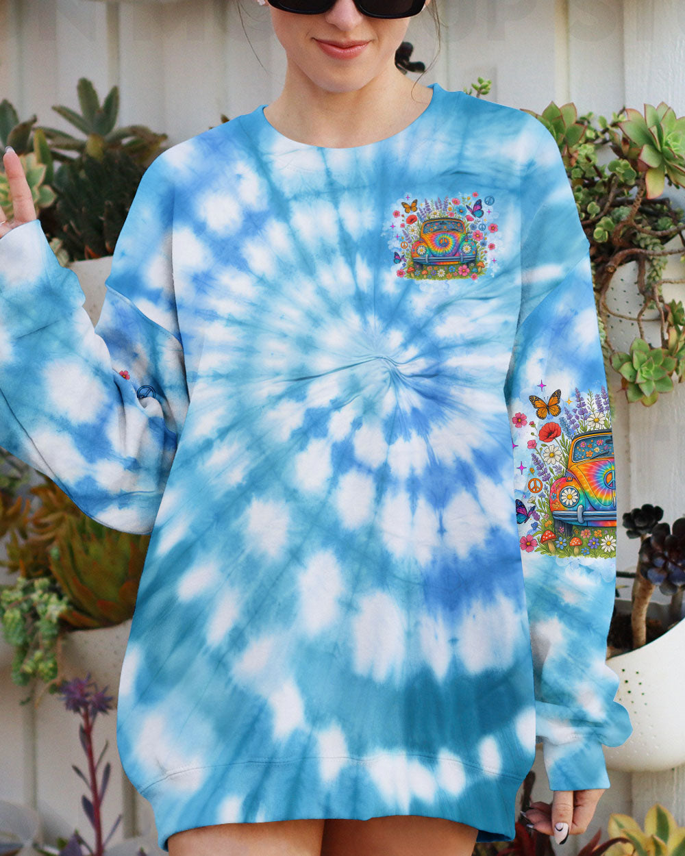 Older Now Running Against the Wind Tie Dye VW Peace Colorful Flower Power Design AOP Shirts _6_ H4UQY