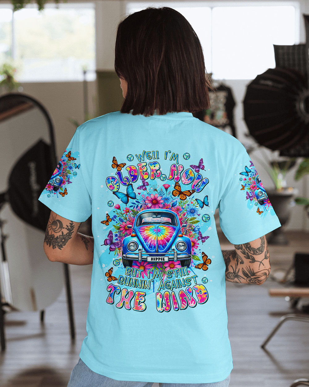 Older Now Still Runnin Against the Wind Tie Dye Hippie Car AOP Shirts _1_ IiAwY