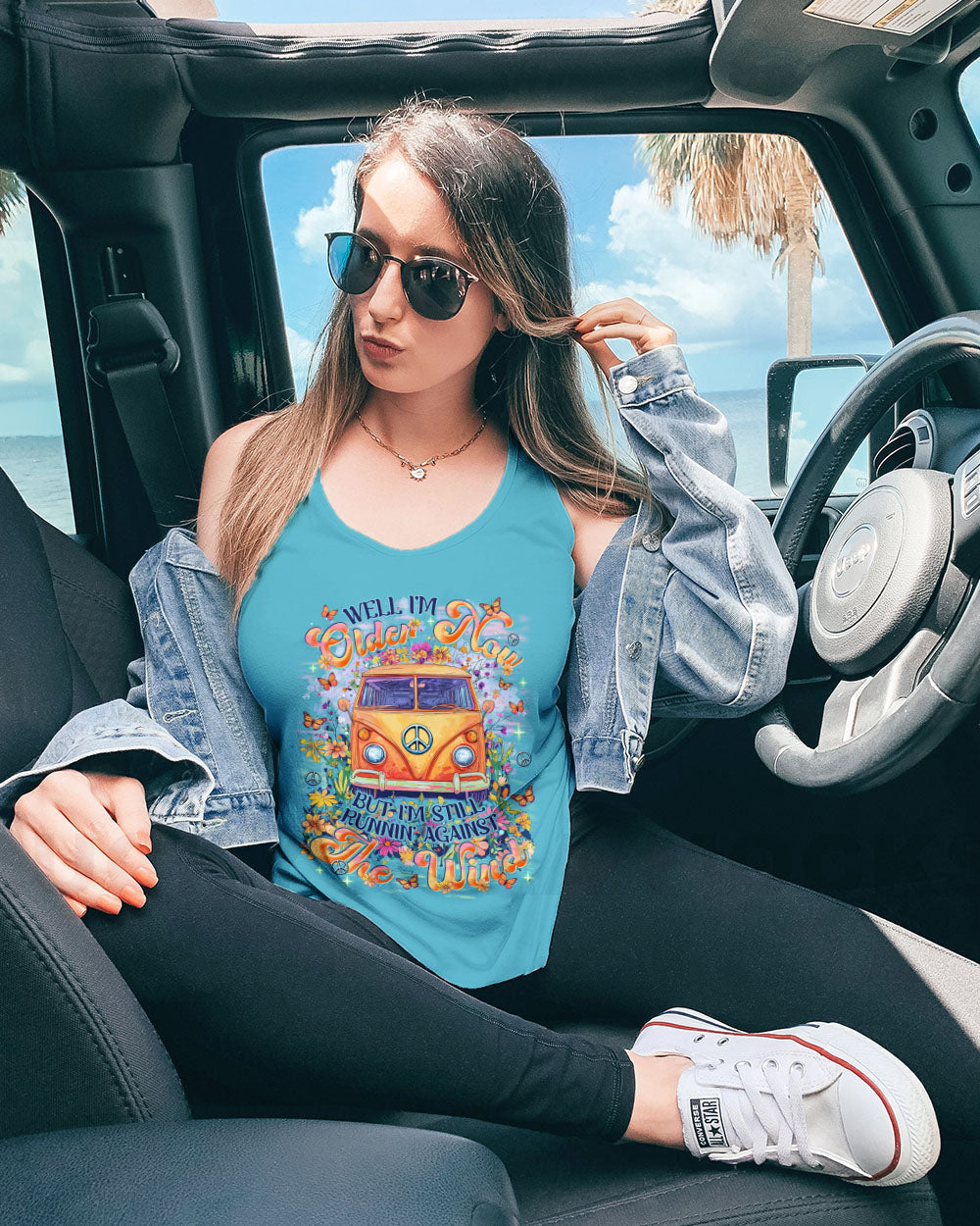 Older Now Still Runnin Hippie Van Peace Bus Floral Graphic AOP Shirts _13_ Jzz81