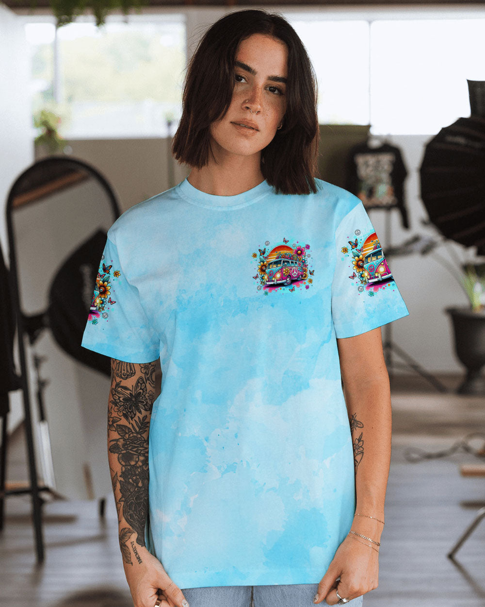 Older Now but Still Runnin Against the Wind Retro Hippie Van Sunset AOP Shirts _13_ RzLAu