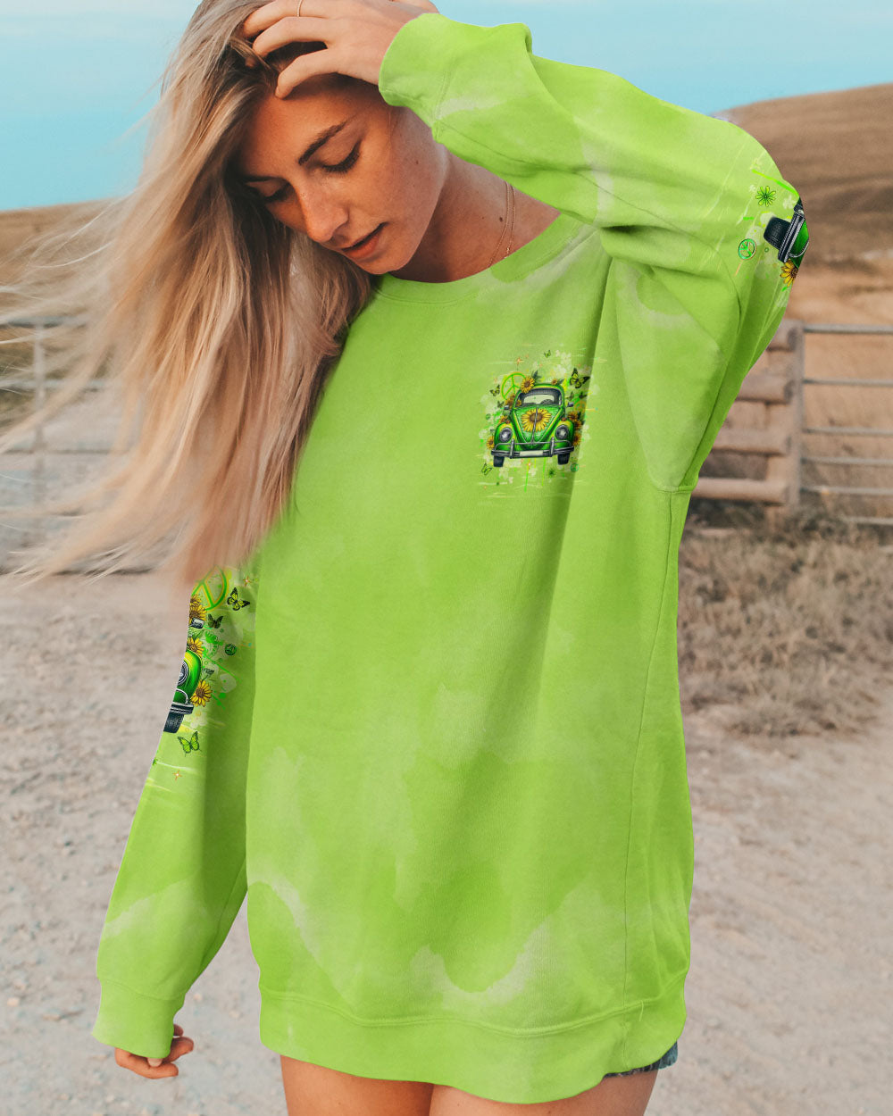 Older Wiser Still Chasing the Horizon Green Sunflower Peace Sign Car AOP Shirts _4_ S91oc