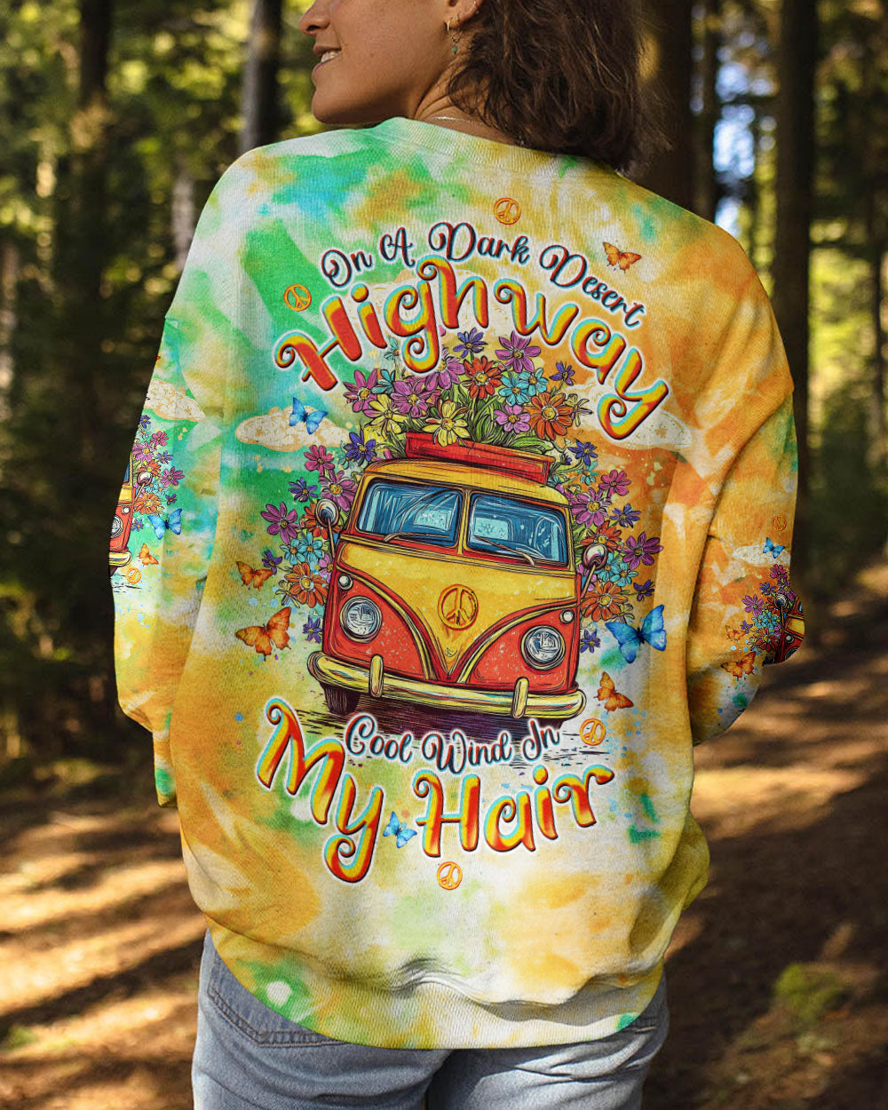 On a Dark Desert Highway Cool Wind in My Hair Tie Dye Retro Hippie Van AOP Shirts _9_ UNTUs