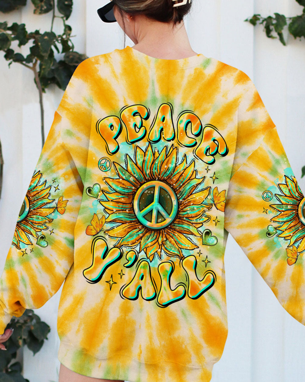 Peace Yall Sunflower Tie Dye Boho Style with Retro Vibes and Hippie Peace Sign AOP Shirts _7_ 9sj8G