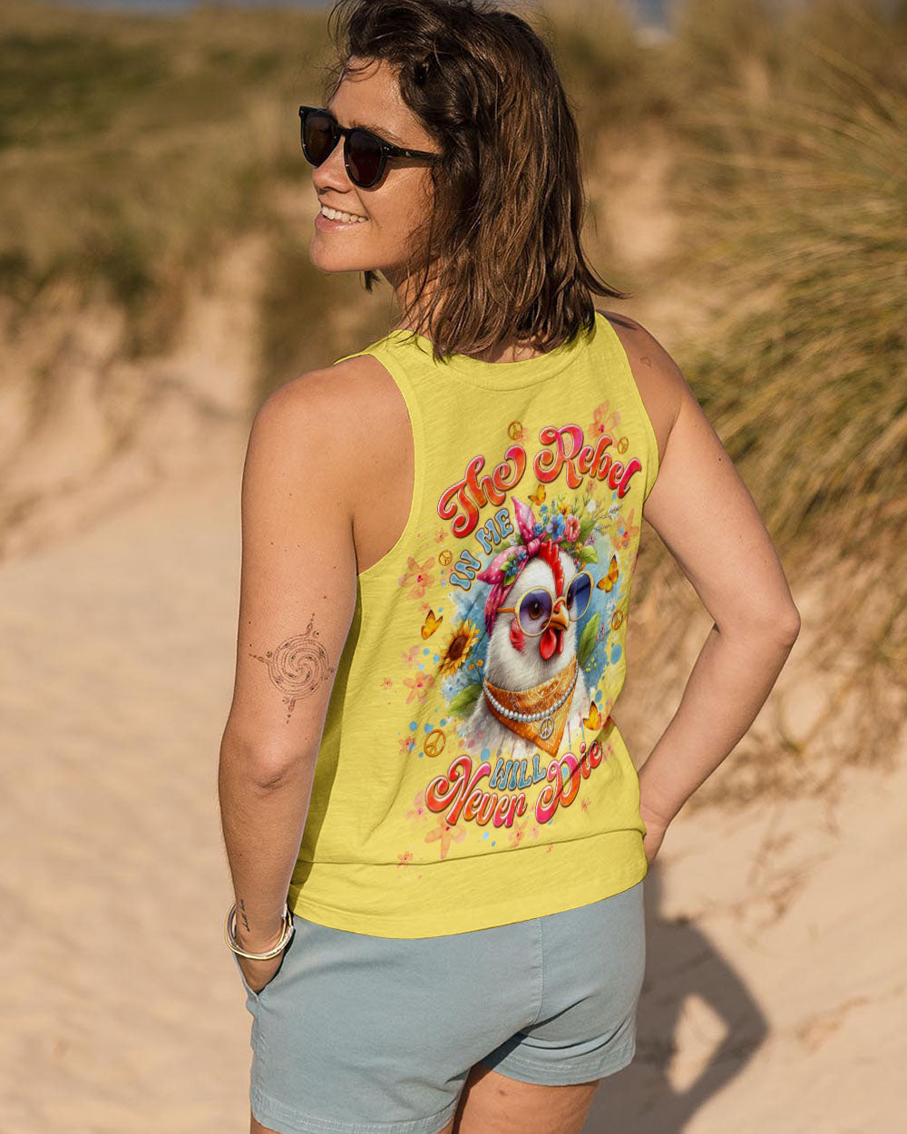 Rebel Chicken Funny Flower Crowned Hen with Sunglasses AOP Shirts _11_ FdGOd