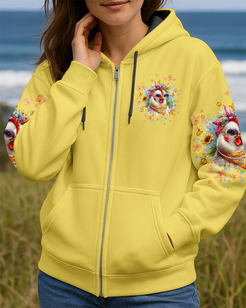 Rebel Chicken Funny Flower Crowned Hen with Sunglasses AOP Shirts _8_ fBQai