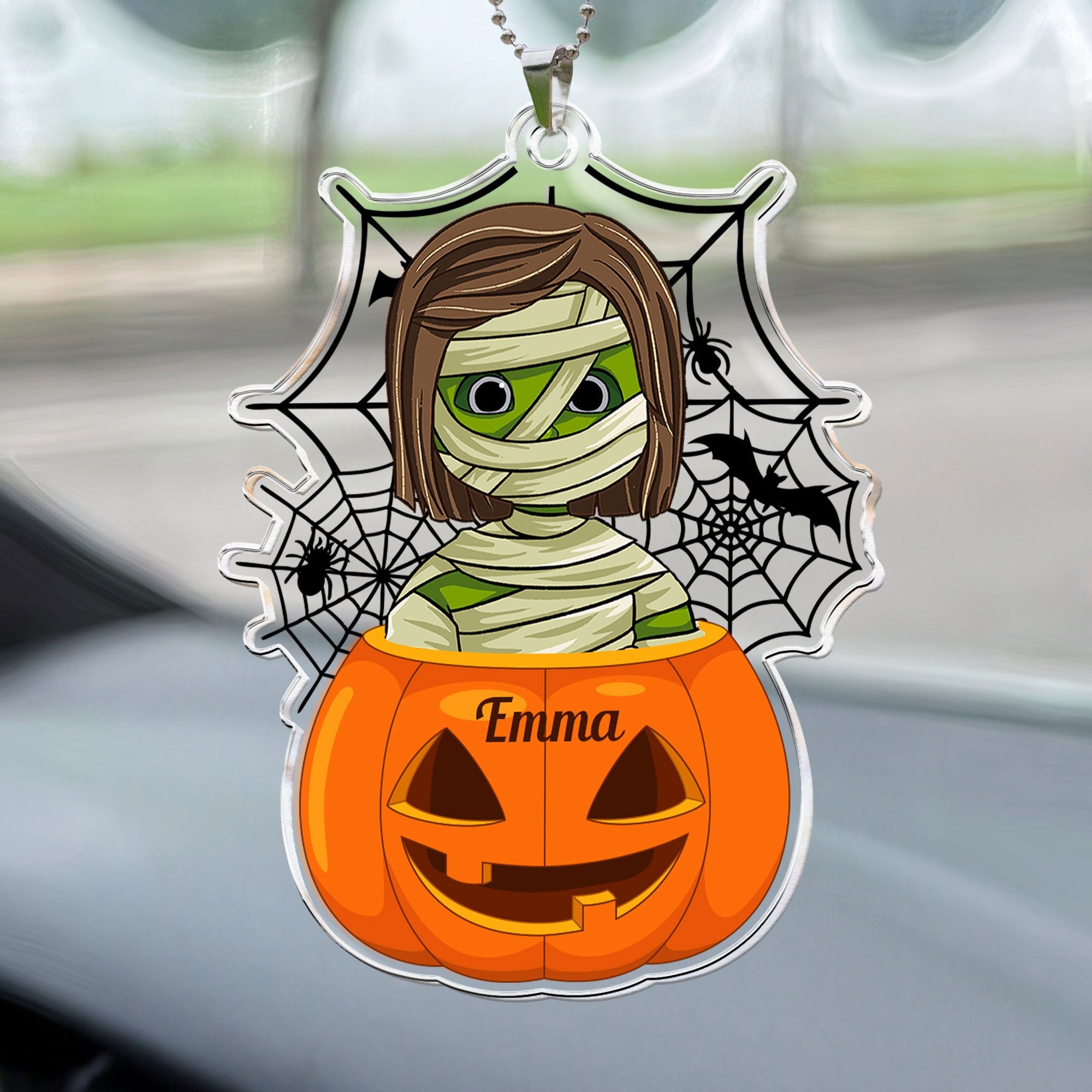 Scary Monster Kid In The Pumpkin Halloween Gift Personalized Car Ornament_7