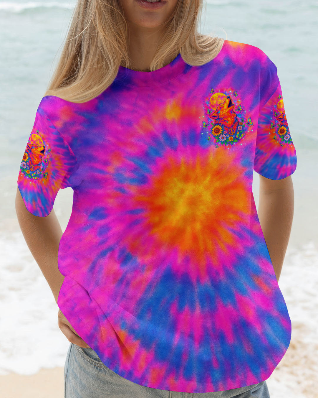 Spirit of the Wolf Heart of the Wild Tie Dye Wolf with Peace _26 Flower AOP Shirts _11_ Vsgoy