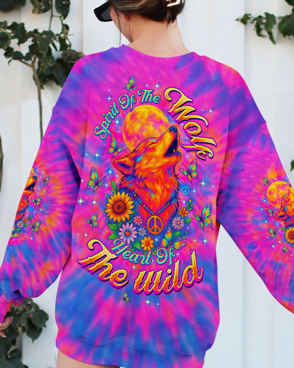 Spirit of the Wolf Heart of the Wild Tie Dye Wolf with Peace _26 Flower AOP Shirts _3_ AAjR0
