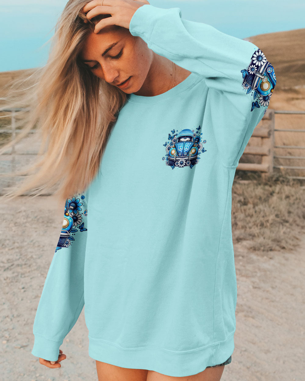 Well I_E2_80_99m Older Now But I_E2_80_99m Still Runnin_E2_80_99 Against the Wind Retro Blue VW Hippie AOP Shirts _6_ Qbzzq