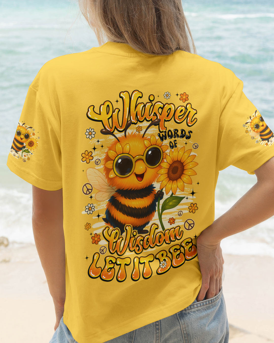 Whisper Words of Whisper Let It Bee Cute Sunflower _26 Peace Bee Design AOP Shirts _13_ VO2jN