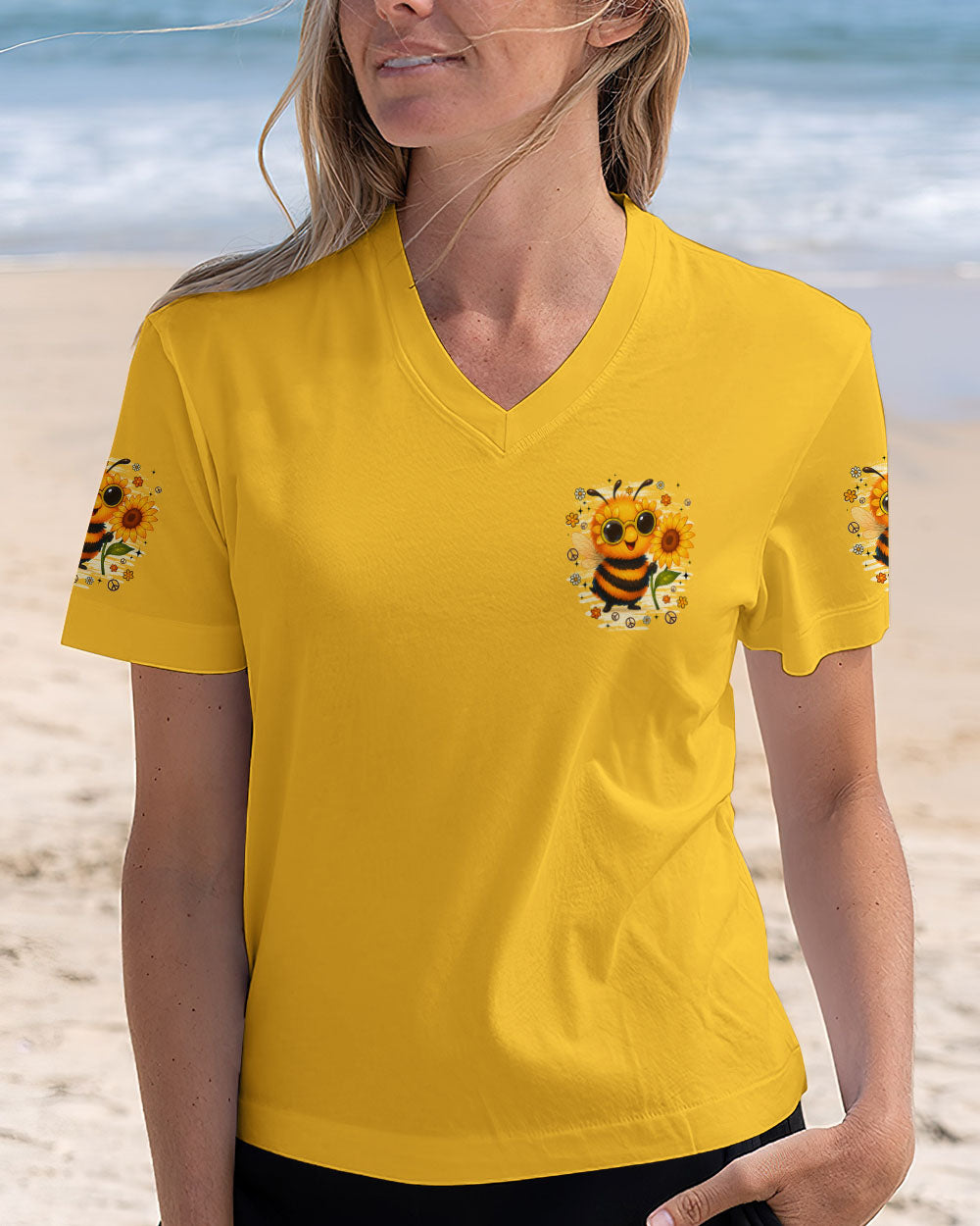 Whisper Words of Whisper Let It Bee Cute Sunflower _26 Peace Bee Design AOP Shirts _2_ jVcEo