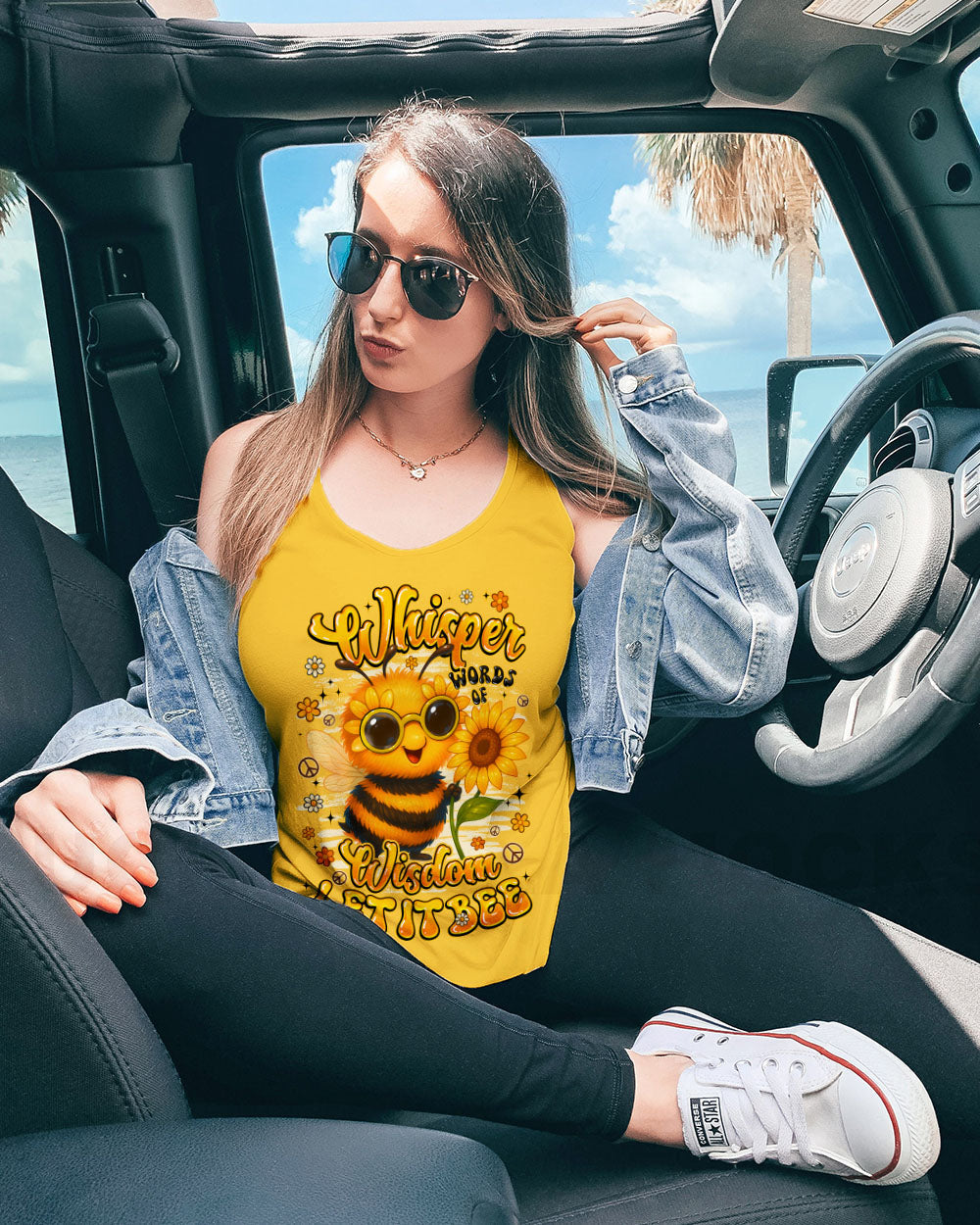Whisper Words of Whisper Let It Bee Cute Sunflower _26 Peace Bee Design AOP Shirts _9_ WjIAs