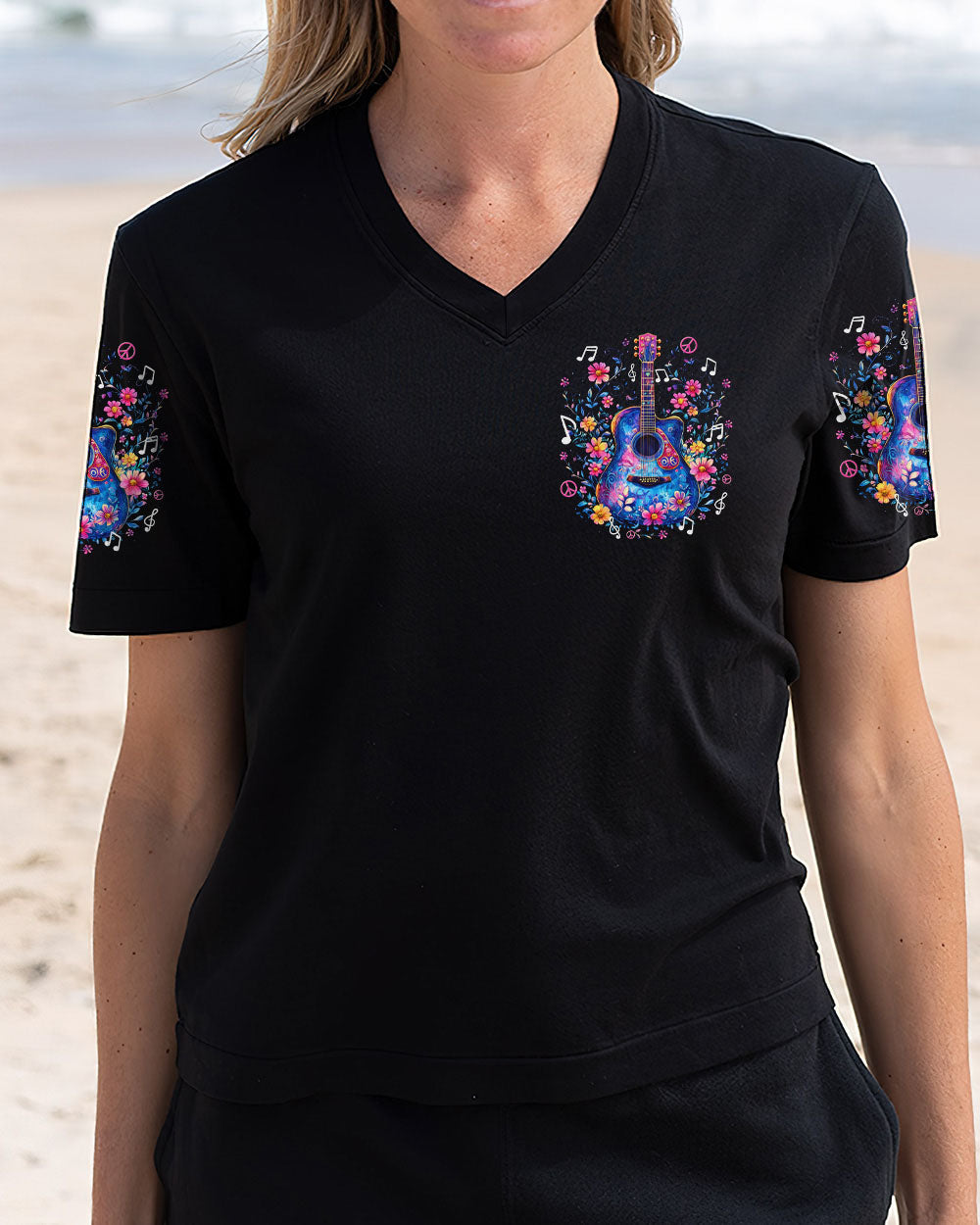 Whisper Words of Wisdom Let It Be Floral Guitar Musical Boho AOP Shirts _11_ 4Uyjj