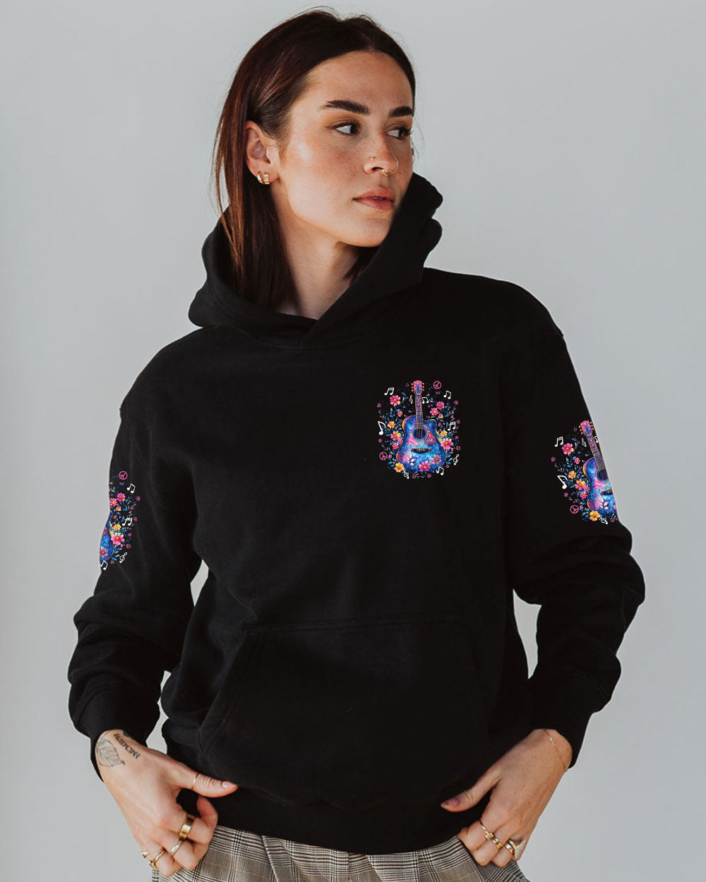 Whisper Words of Wisdom Let It Be Floral Guitar Musical Boho AOP Shirts _13_ RZeBX