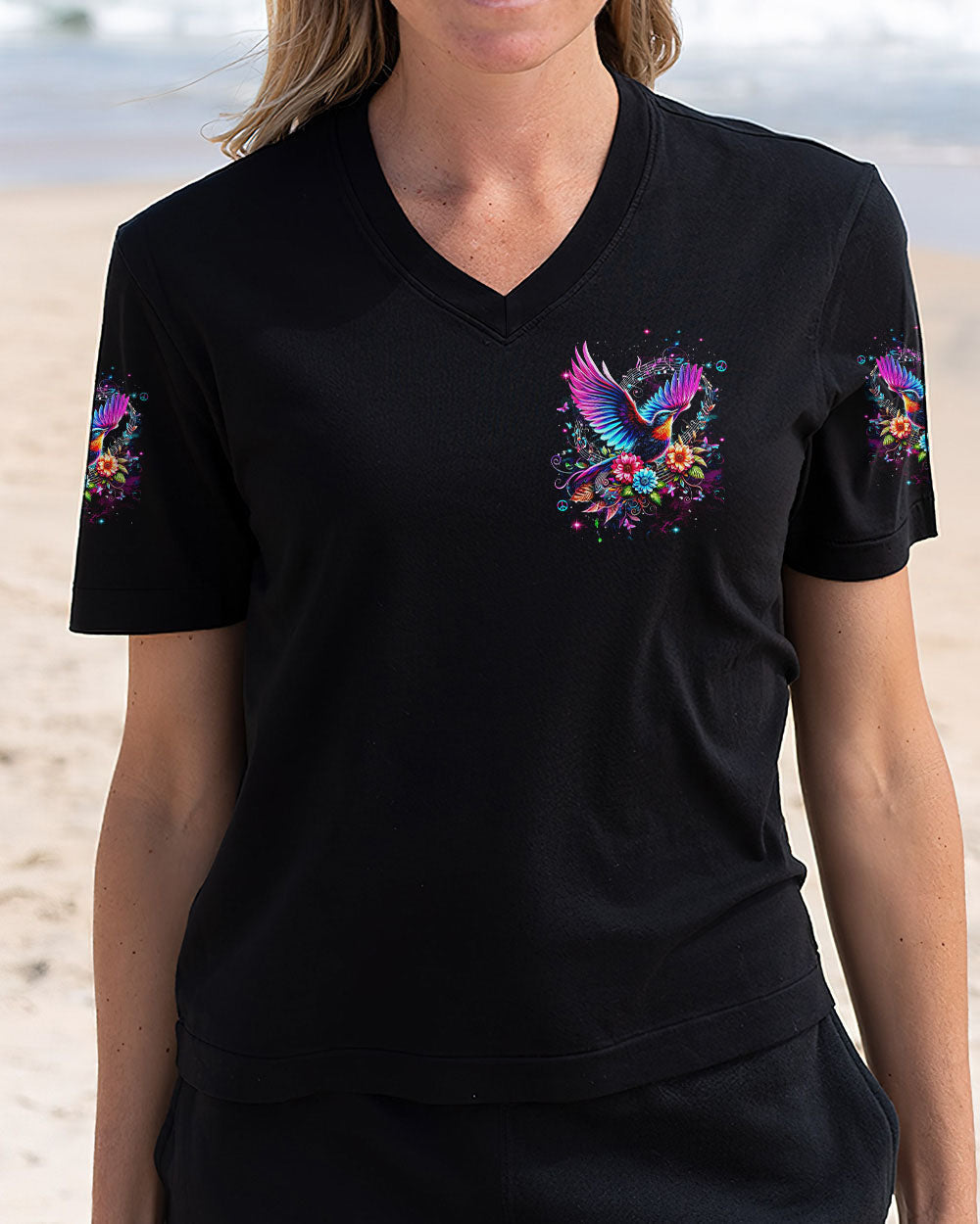 Whisper Words of Wisdom Let It Be Hippie Spiritual Bird and Flower AOP Shirts _4_ ODeQv