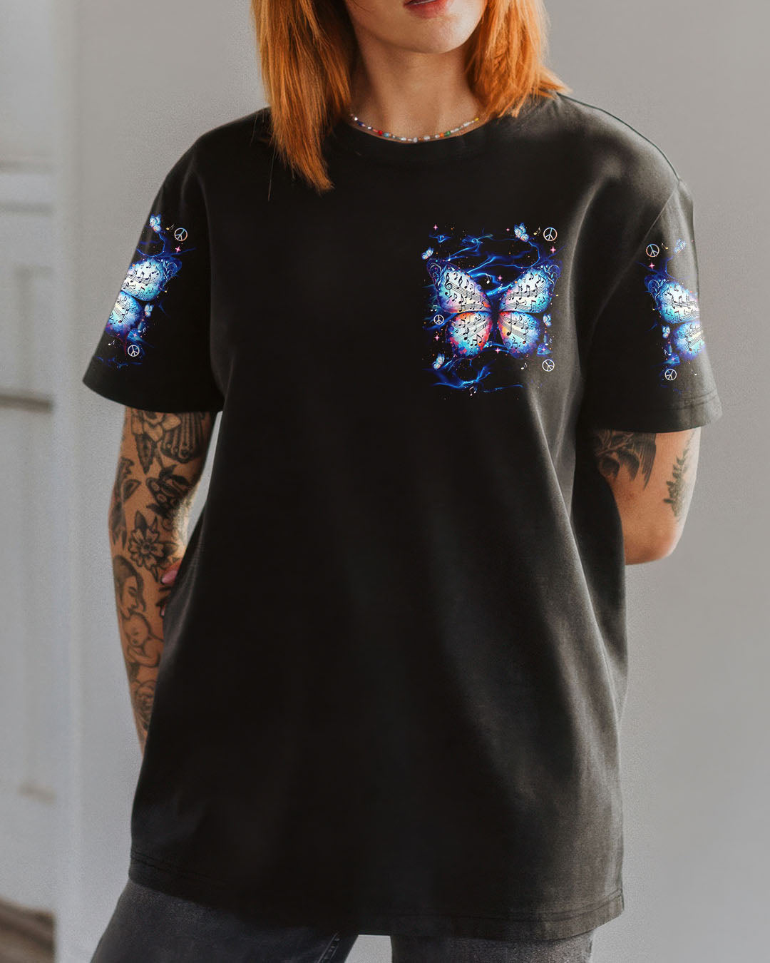 Whisper Words of Wisdom Let It Be Music Note Butterfly Inspirational Graphic AOP Shirts _2_ Zqqij