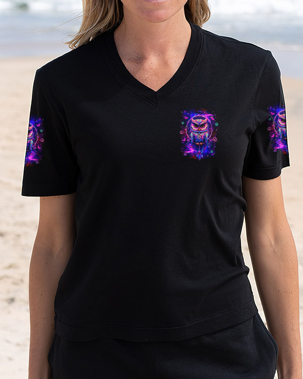 Whisper Words of Wisdom Let It Be Neon Owl Wisdom and Peace Hippie Design AOP Shirts _2_ MMWs6
