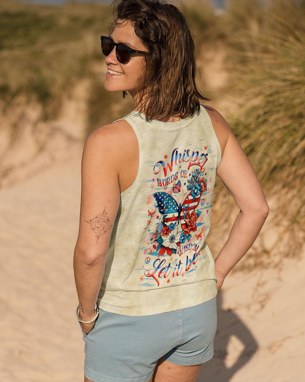 Whisper Words of Wisdom Let It Be Patriotic Butterfly and Floral Peace Sign AOP Shirts _14_ ZEhGP