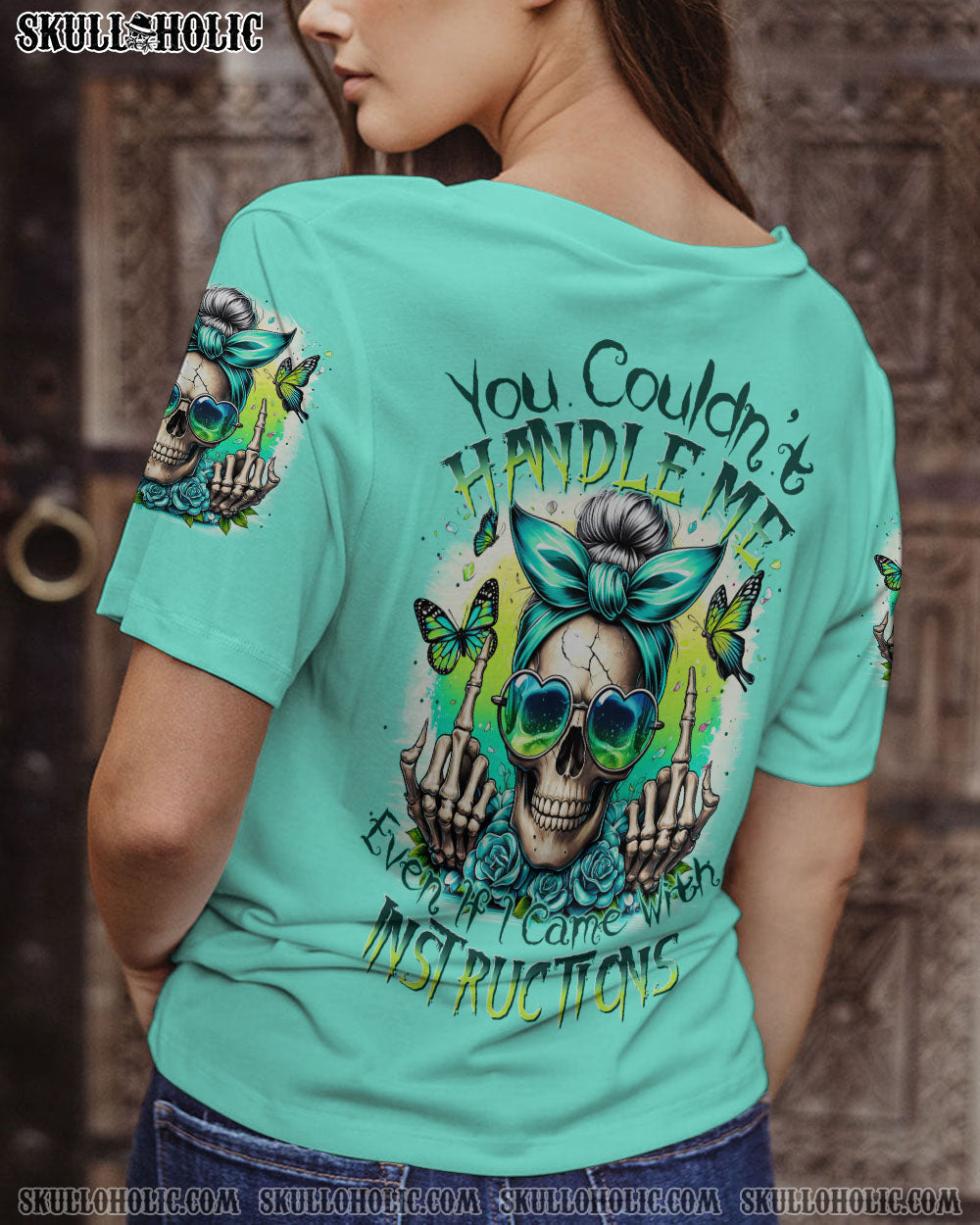 You Couldn_E2_80_99t Handle Me Even If I Came with Instructions Skull with Bow Sunglasses Graphic AOP Shirts _5_ cGxiF