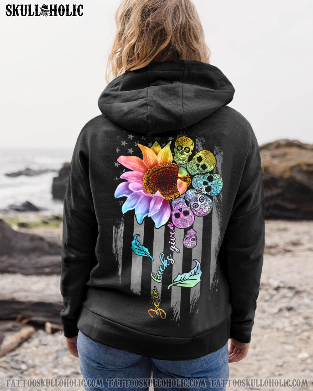 Zero F Given Colorful Skull and Sunflower Quote Graphic AOP Shirts _1_ twWBn