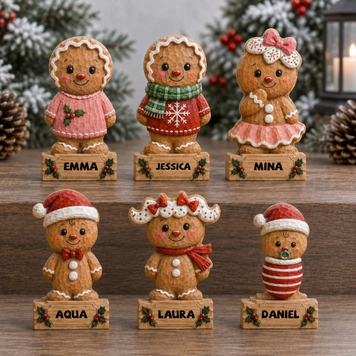 Christmas Gingerbread Children  - Personalized Wooden Block - Christmas Gift For Family Wooden Block Wooden Block